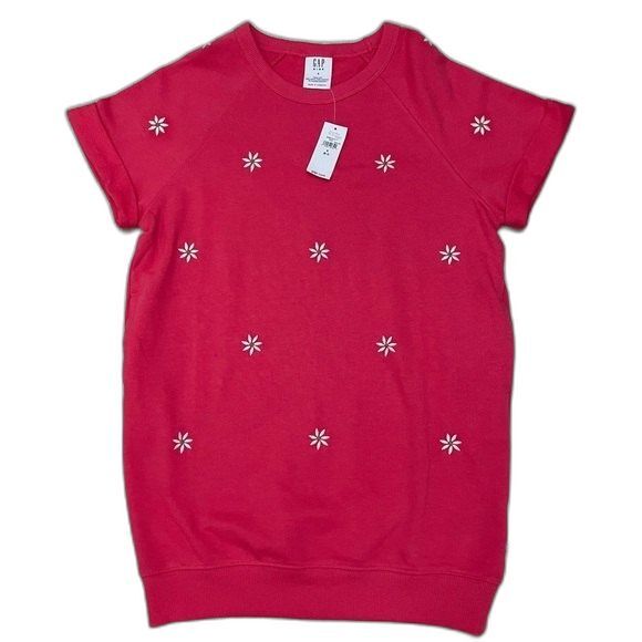 Gap Kids French Terry Dress in Coral with White Flowers size 6-7 - Picture 1 of 9
